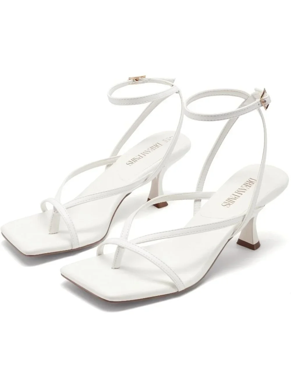 Dream Pairs Women's White Pu Open Toe Dressy Thong Comfort Kitten Heel Sandals